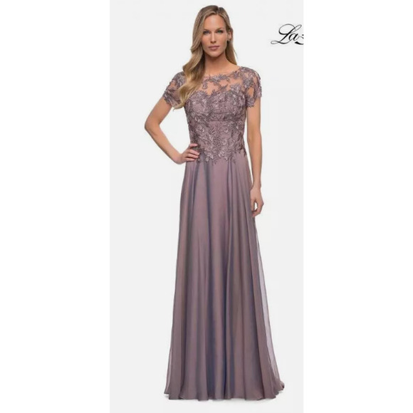 La Femme Size 4 Floral Embroidery Mother of the Bride Gown Mauve Style 29235 - Picture 10 of 11